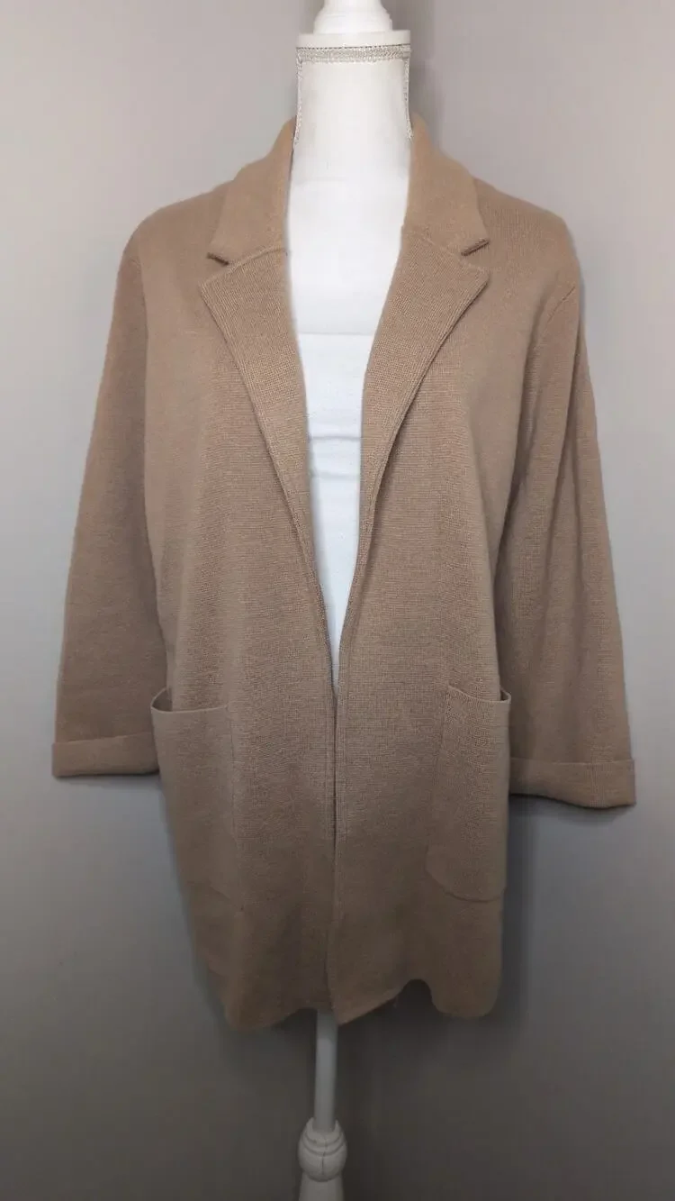 NWT J.Crew Sophie Camel Open-Front Sweater Blazer Large